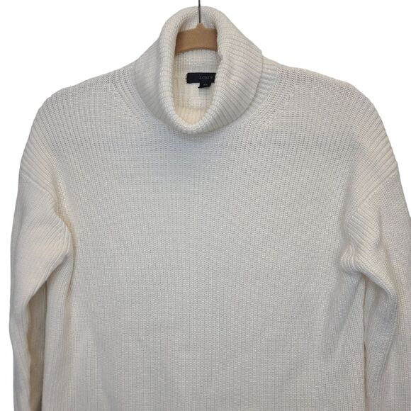 J. Crew Womens Cotton-Blend Ribbed Turtleneck Cream Relaxed Fit Sweater XS - Picture 2 of 14